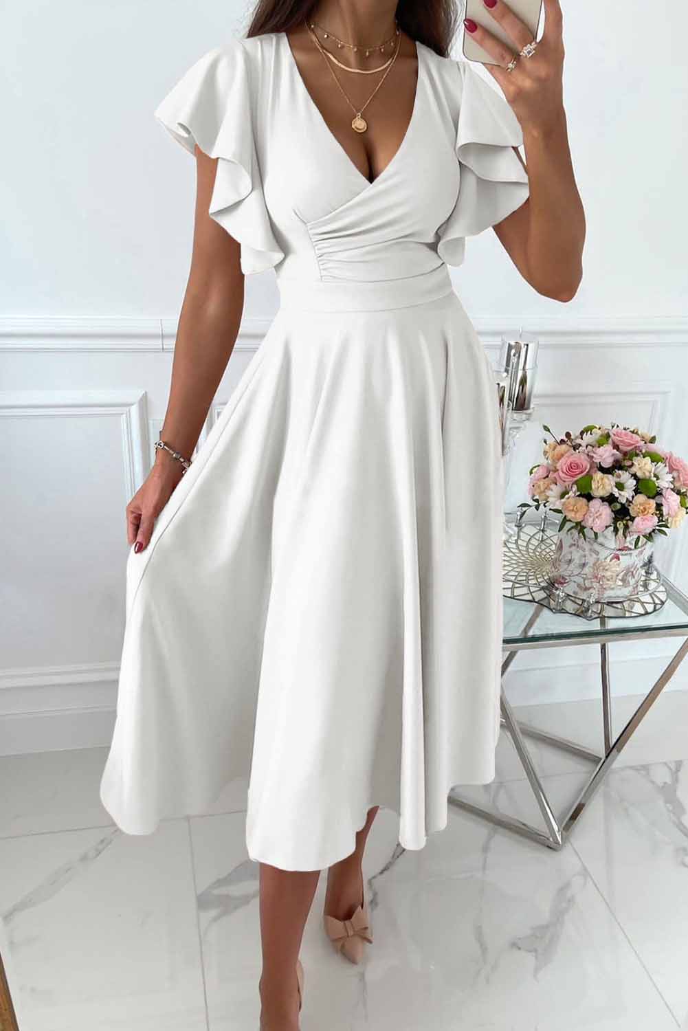 Ali - V-Neck Sleeve Midi Dress