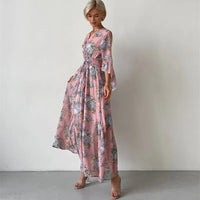 Angela - V-Neck Floral Maxi Dress Pink