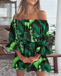 Angel - Off-Shoulder Floral Mini Dress Green