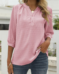 Angelie -Textured V-Neck Blouse Pink