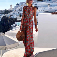 Alice - Boho Halter Maxi Dress Floral Red