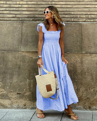 Andrea - Gingham Smocked Maxi Dress Blue