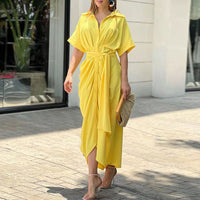 Ann - Button-Down Belted Maxi Dress Yellow