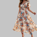 Angelica - Floral Chiffon Summer Dress Persimmon Cracker