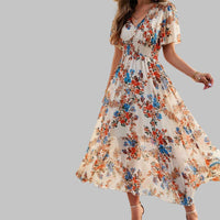 Angelica - Floral Chiffon Summer Dress Persimmon Cracker