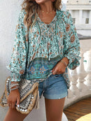 Andrea - Floral Long Sleeve Blouse Green