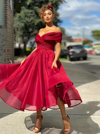 Aga - Off-Shoulder Bridesmaid Dress Red