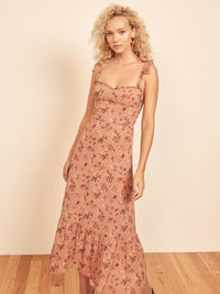 Alex - Floral Cotton Midi Dress Orange