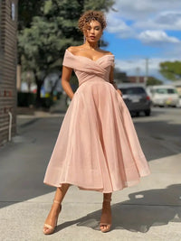 Aga - Off-Shoulder Bridesmaid Dress Pink