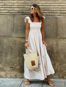 Andrea - Gingham Smocked Maxi Dress White