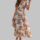 Angelica - Floral Chiffon Summer Dress Persimmon Cracker