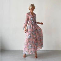 Angela - V-Neck Floral Maxi Dress Pink