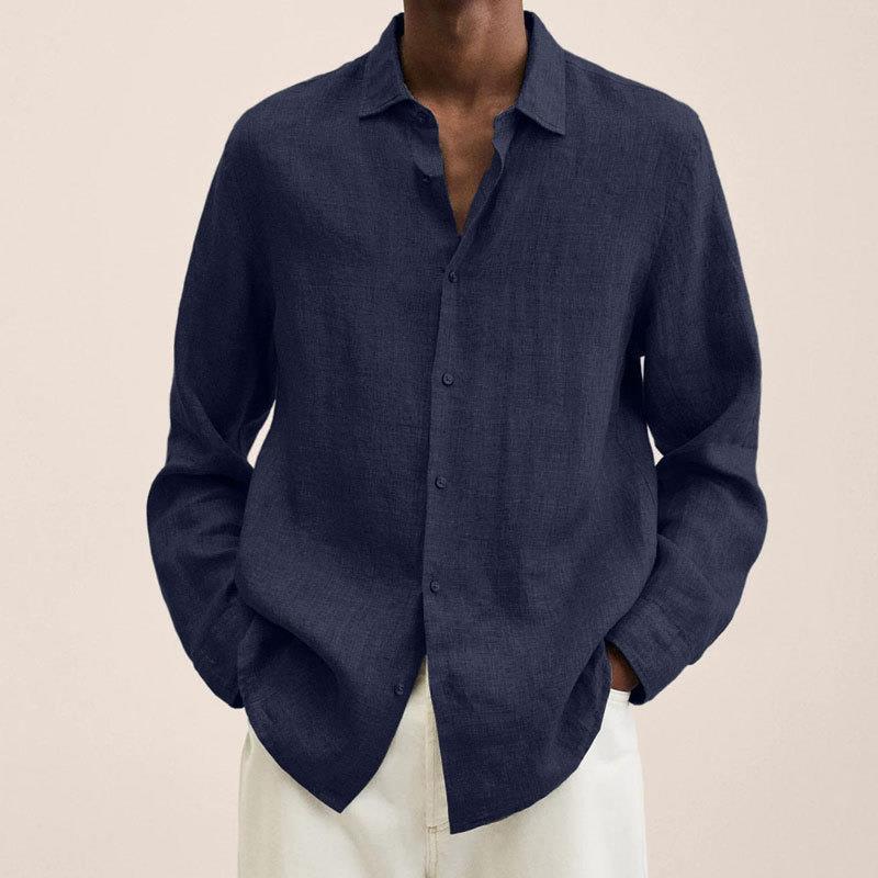 Fred - Linen Button-Up Shirt Navy Blue