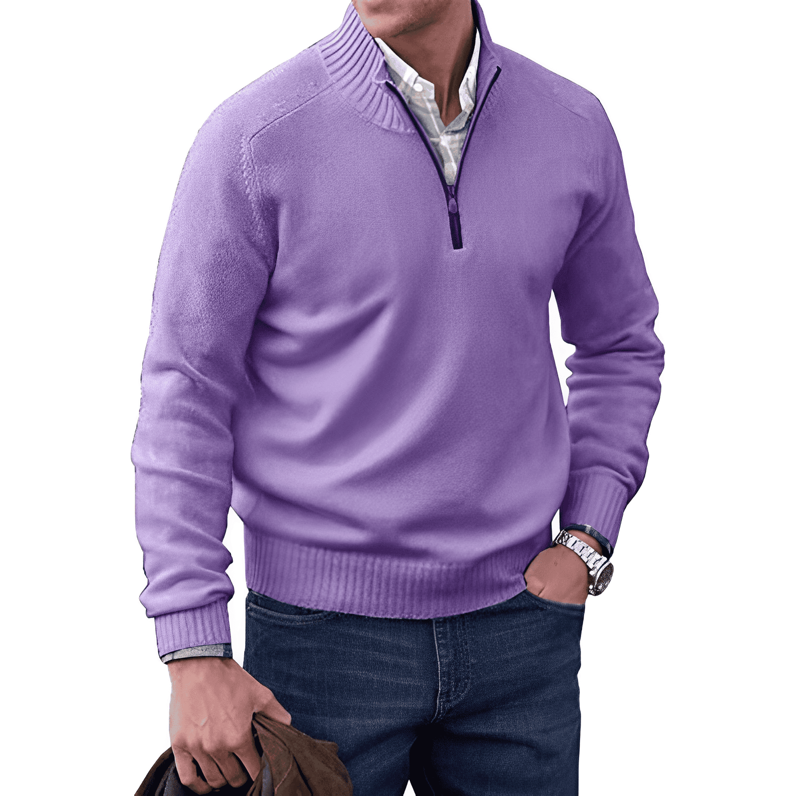 Luxura | Cashmere Zip Men's Sweater Purple