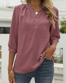 Angelie -Textured V-Neck Blouse Warm Pink