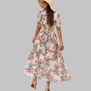 Angelica - Floral Chiffon Summer Dress Persimmon Cracker Back