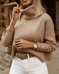 Aleah - Winter Knitted Turtleneck Sweater Brown