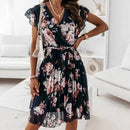 Athena-  Floral Wrap Midi Dress Black