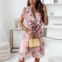 Athena-  Floral Wrap Midi Dress Pink