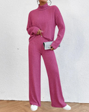 Allie - Knitted Turtleneck Sweater & Pants Pink