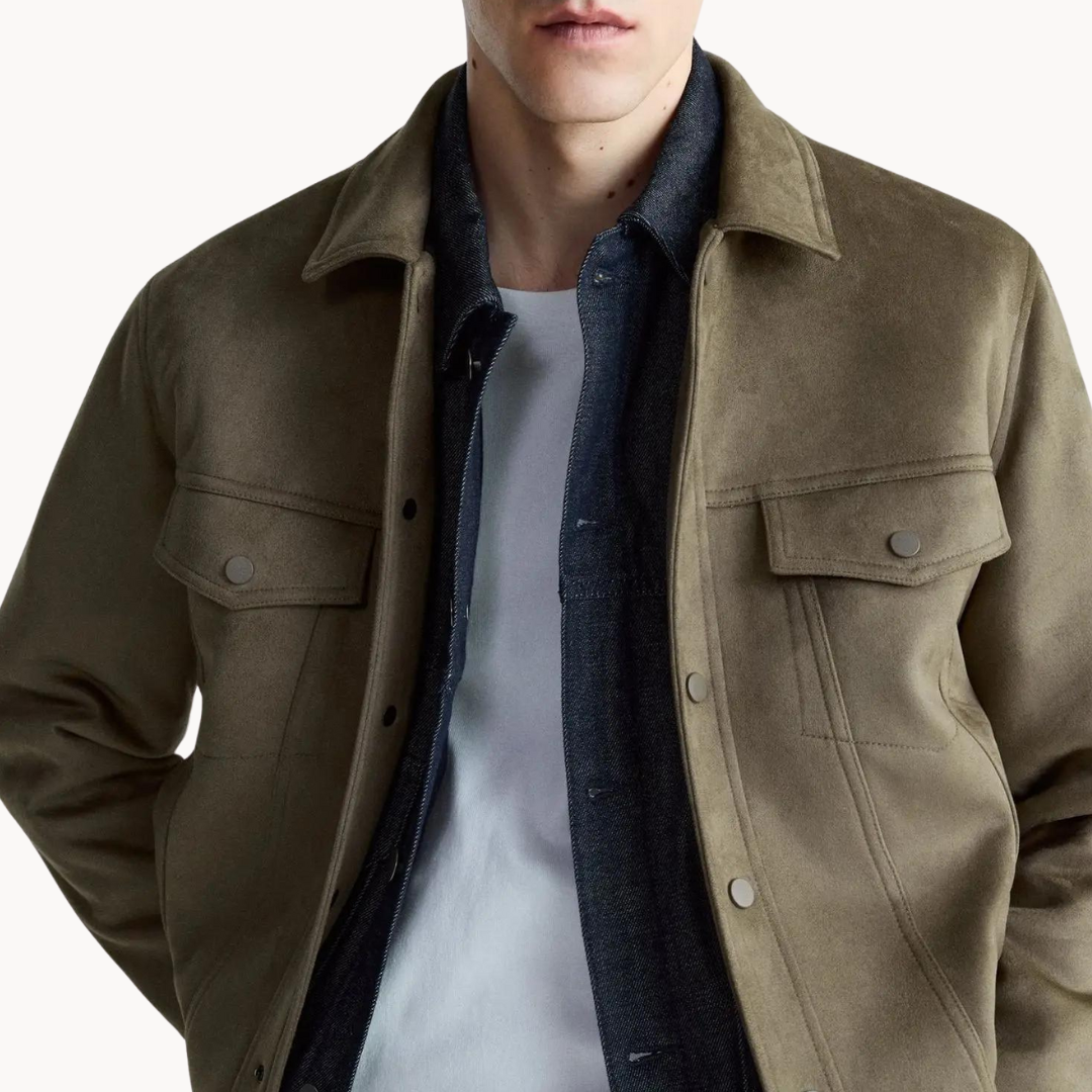 Andy - Long Sleeve Suede Jacket Olive