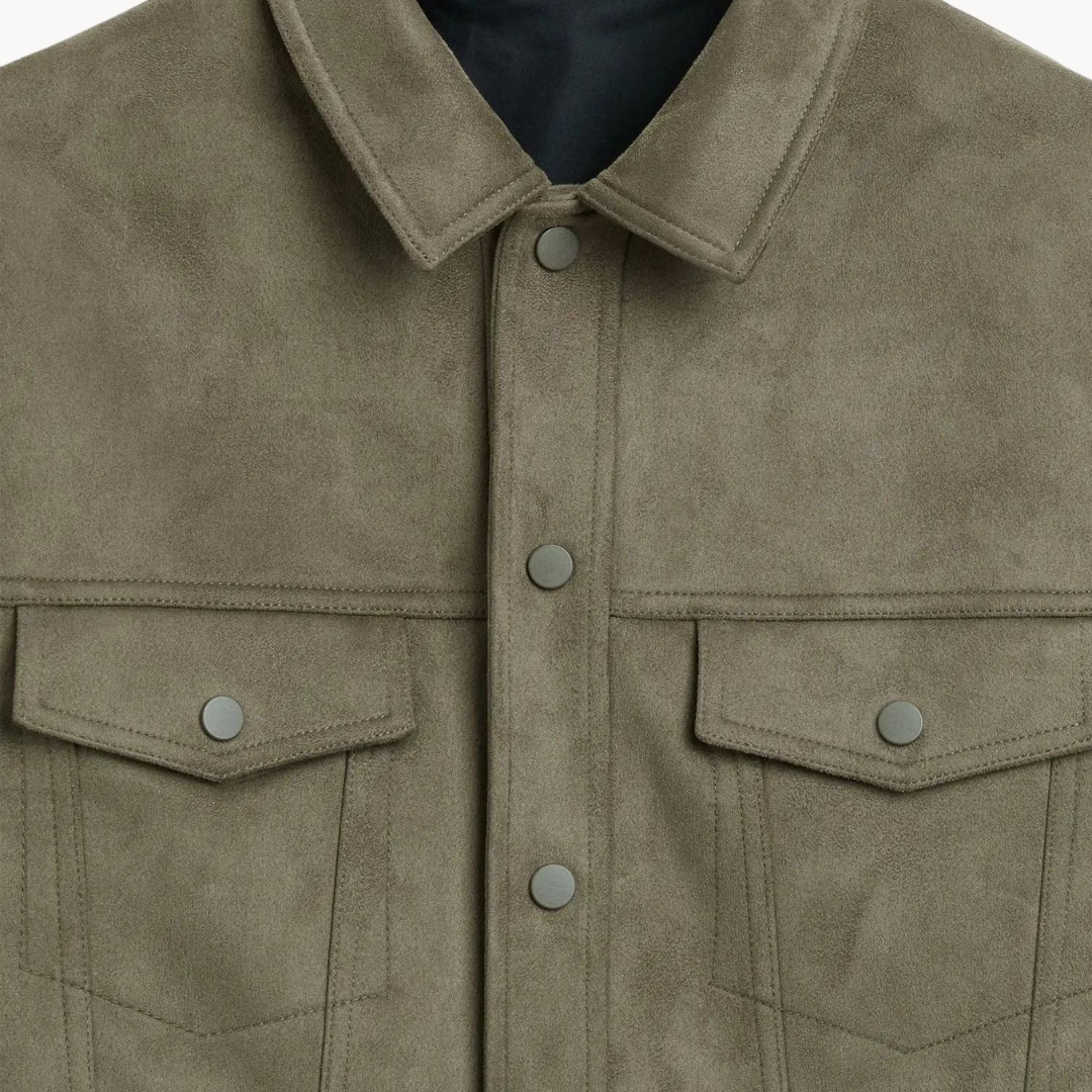 Andy - Long Sleeve Suede Jacket Olive