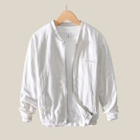 Ali - Breathable Linen Bomber Jacket White