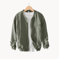 Ali - Breathable Linen Bomber Jacket Green