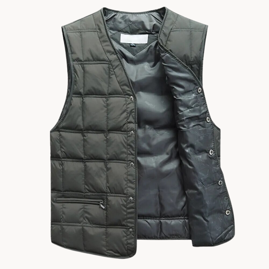 Archie - V-Neck Puffer Vest Army Green