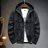 Leo - Hooded Casual Denim Jacket Black