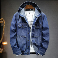 Leo - Hooded Casual Denim Jacket Blue