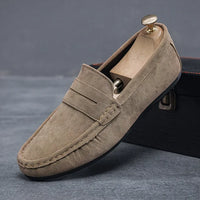 Armando - Genuine Leather Flat Loafers Khaki