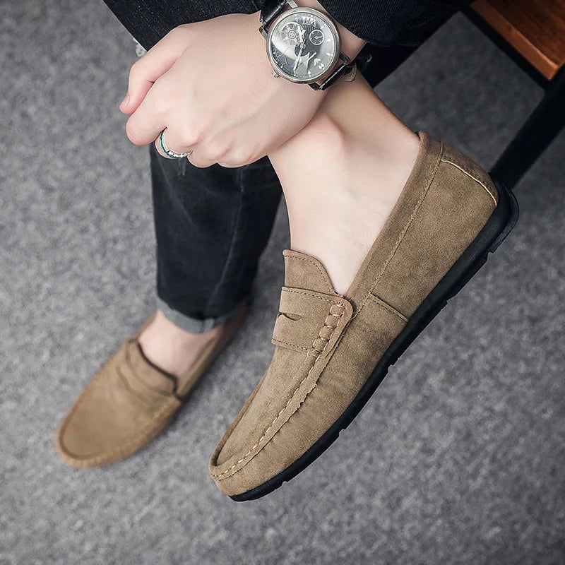 Armando - Genuine Leather Flat Loafers Khaki