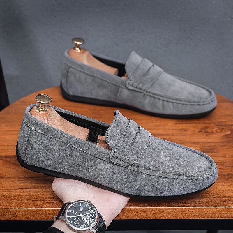 Armando - Genuine Leather Flat Loafers Gray