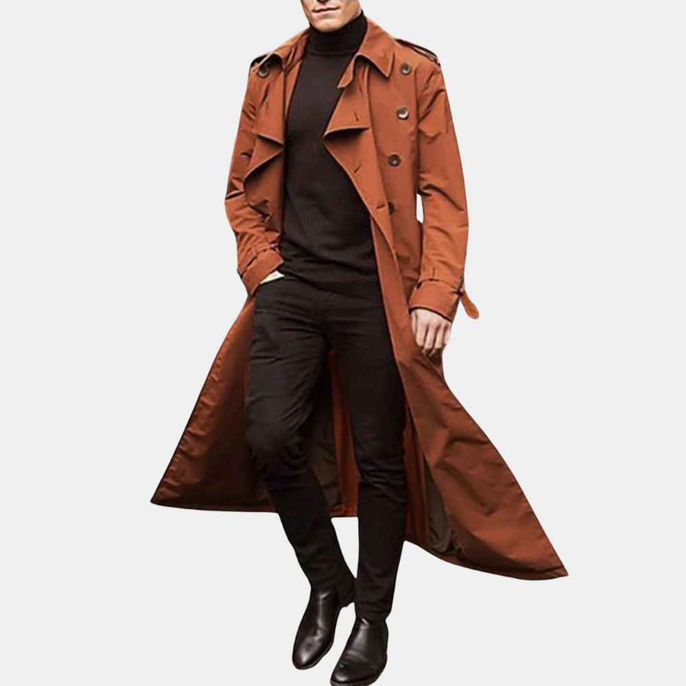 Noah - Double-Breasted Long Trench Coat Orange