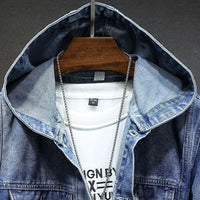 Leo - Hooded Casual Denim Jacket Blue