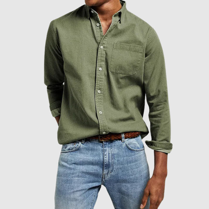 Dan - Classic Denim Shirt Jacket Green