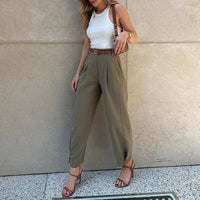 Andy - High-Waisted Pleated Pants Olive