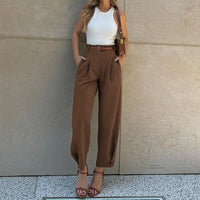 Andy - High-Waisted Pleated Pants Brown