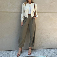 Andy - High-Waisted Pleated Pants Olive