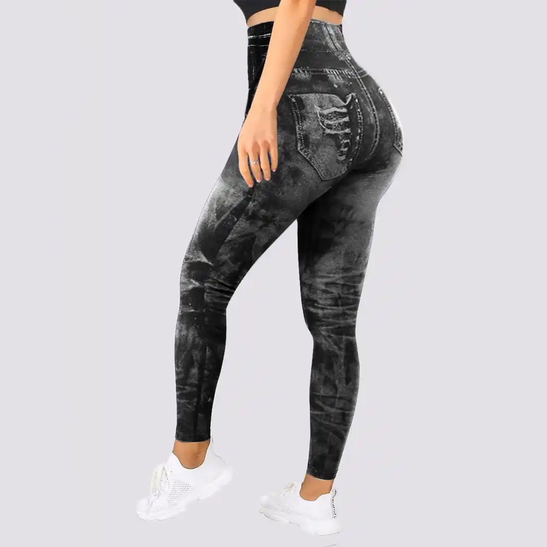 Alice - Distressed Denim Print Leggings