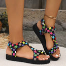 April - Boho Tribal Strappy Sandals Black