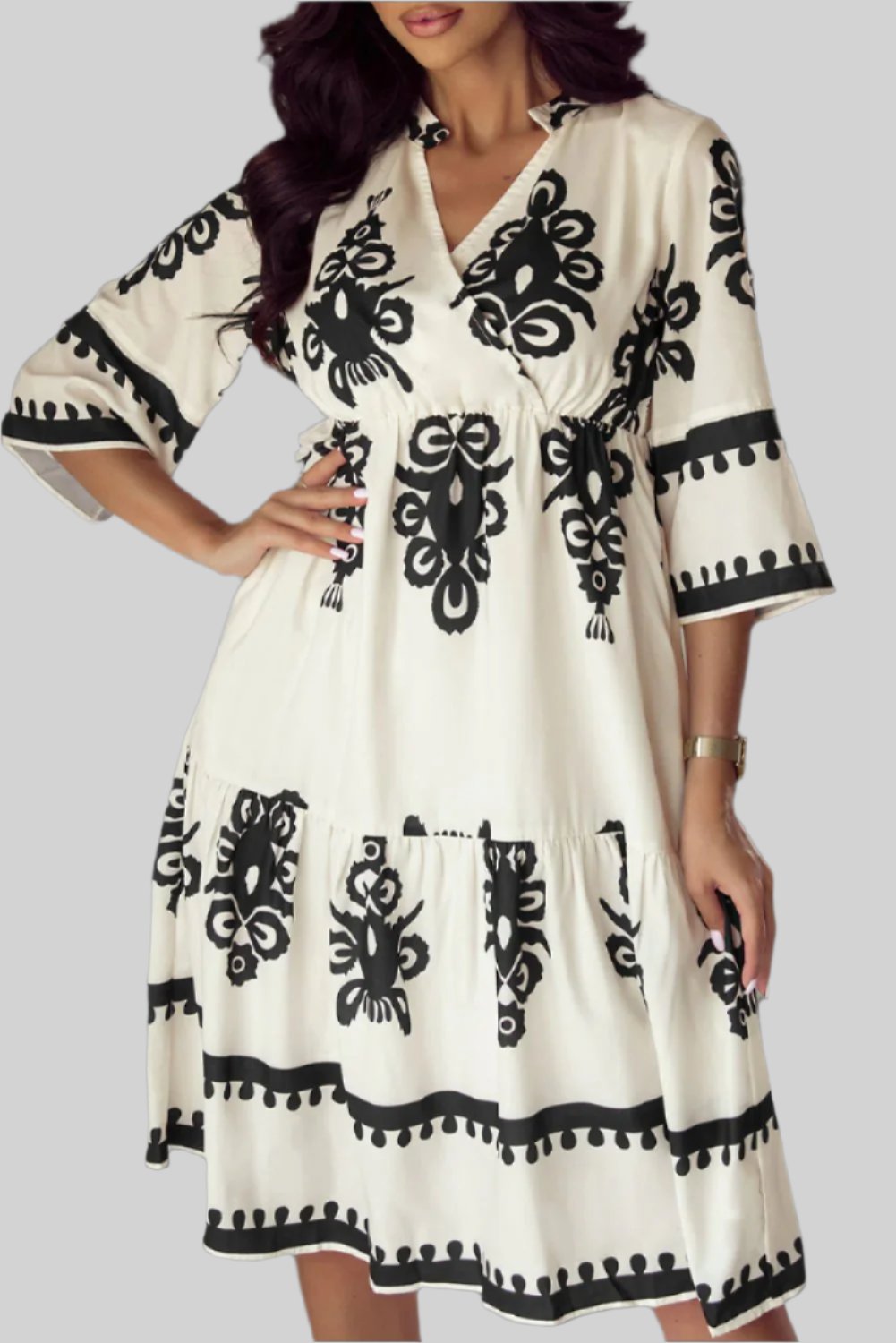 Anna - Embroidered Boho Midi Dress