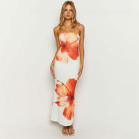 Front view of Anna Floral Strapless Maxi Dress, showing the full length and floral design