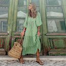 Anne - Bohemian Bell Sleeve Dress Light Green