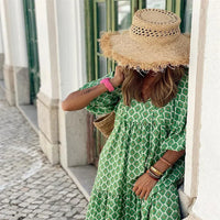 Anne - Bohemian Bell Sleeve Dress Light Green