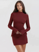 Ali - Long Sleeve Bodycon Mini Dress Red