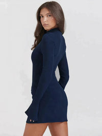 Ali - Long Sleeve Bodycon Mini Dress Dark Blue