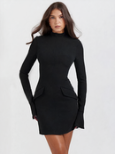 Ali - Long Sleeve Bodycon Mini Dress Black