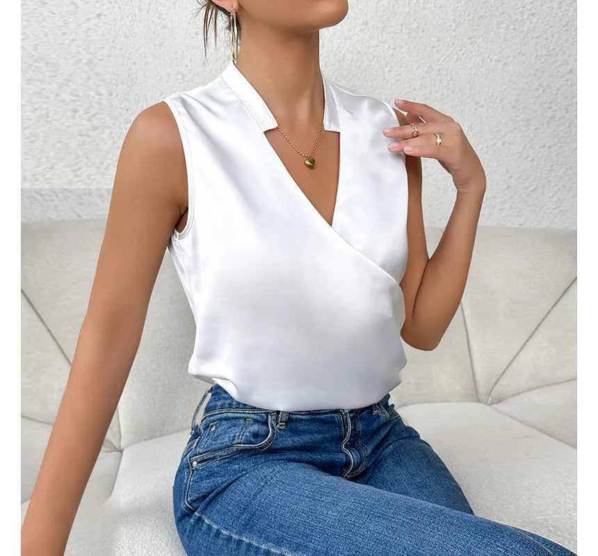 Alice - Satin V-Neck Wrap Blouse